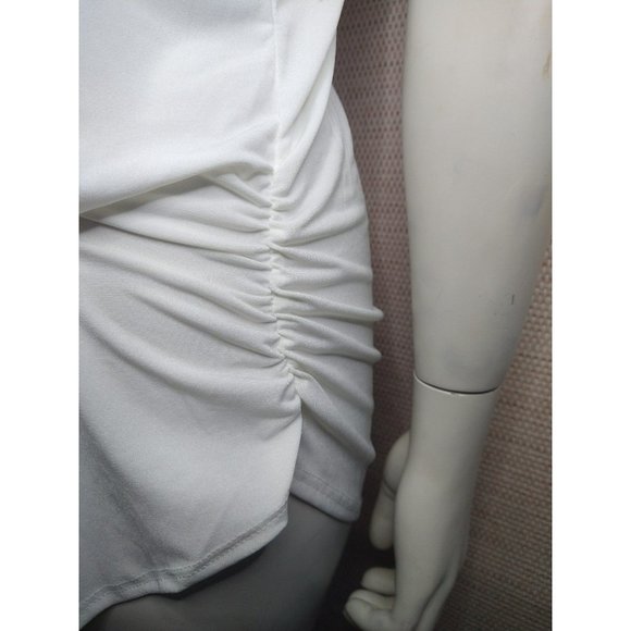 Round neck White Plus Size Blouse with criss cross back 2X-3X with necklace - Picture 4 of 7